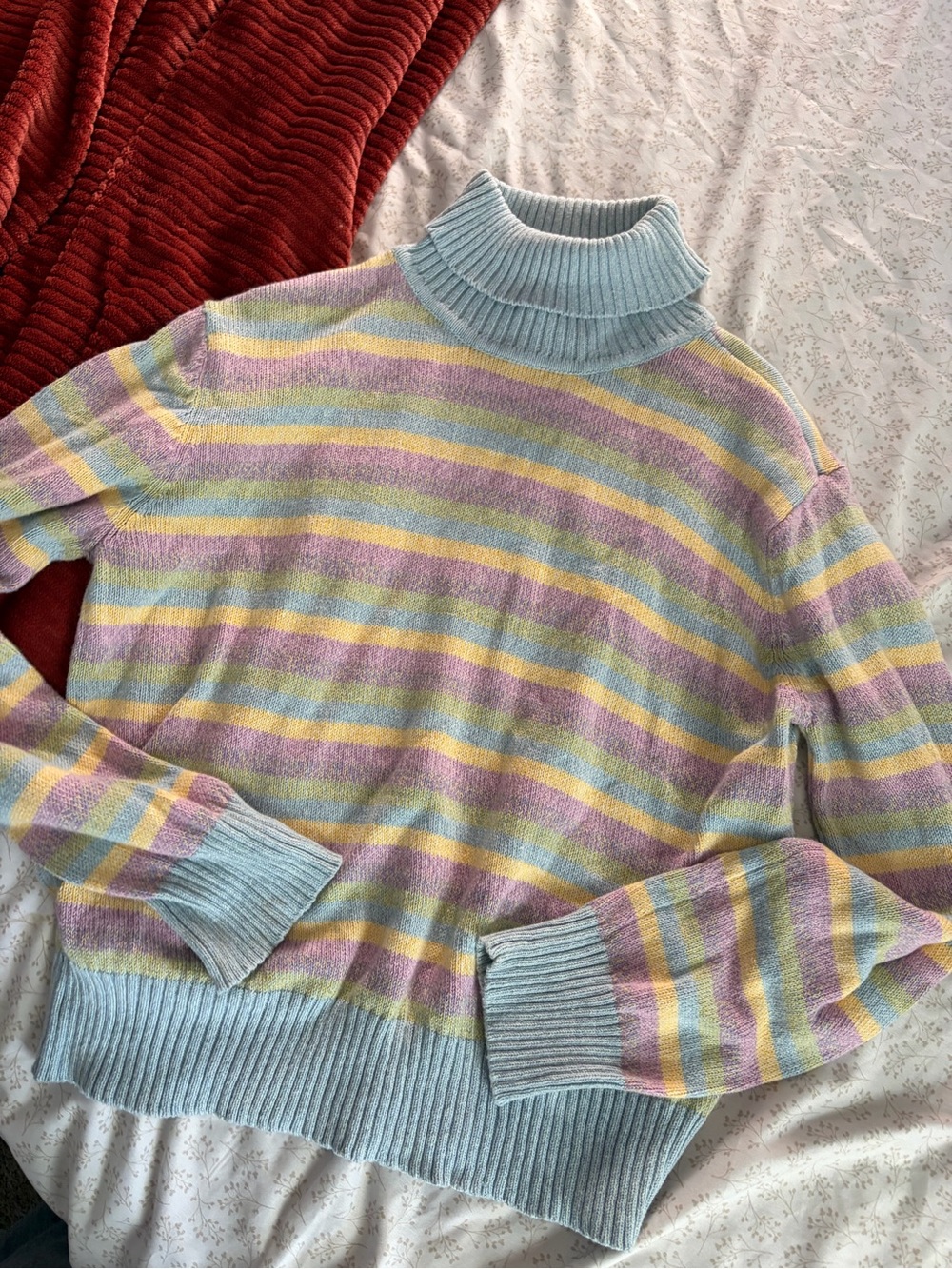 Liz Claiborne Pastel Striped Turtleneck Sweater - Light Blue, Pink & Yellow